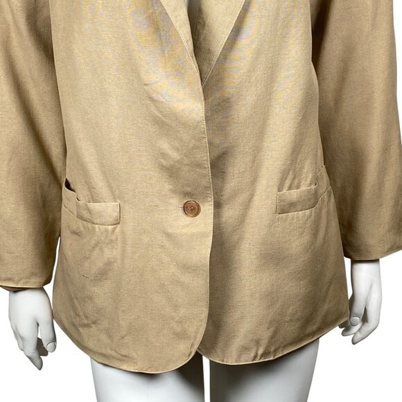 Vintage Talbots 100% Silk Blazer Jacket Size 8 Long Sleeve 1 Button Tan - Picture 3 of 7